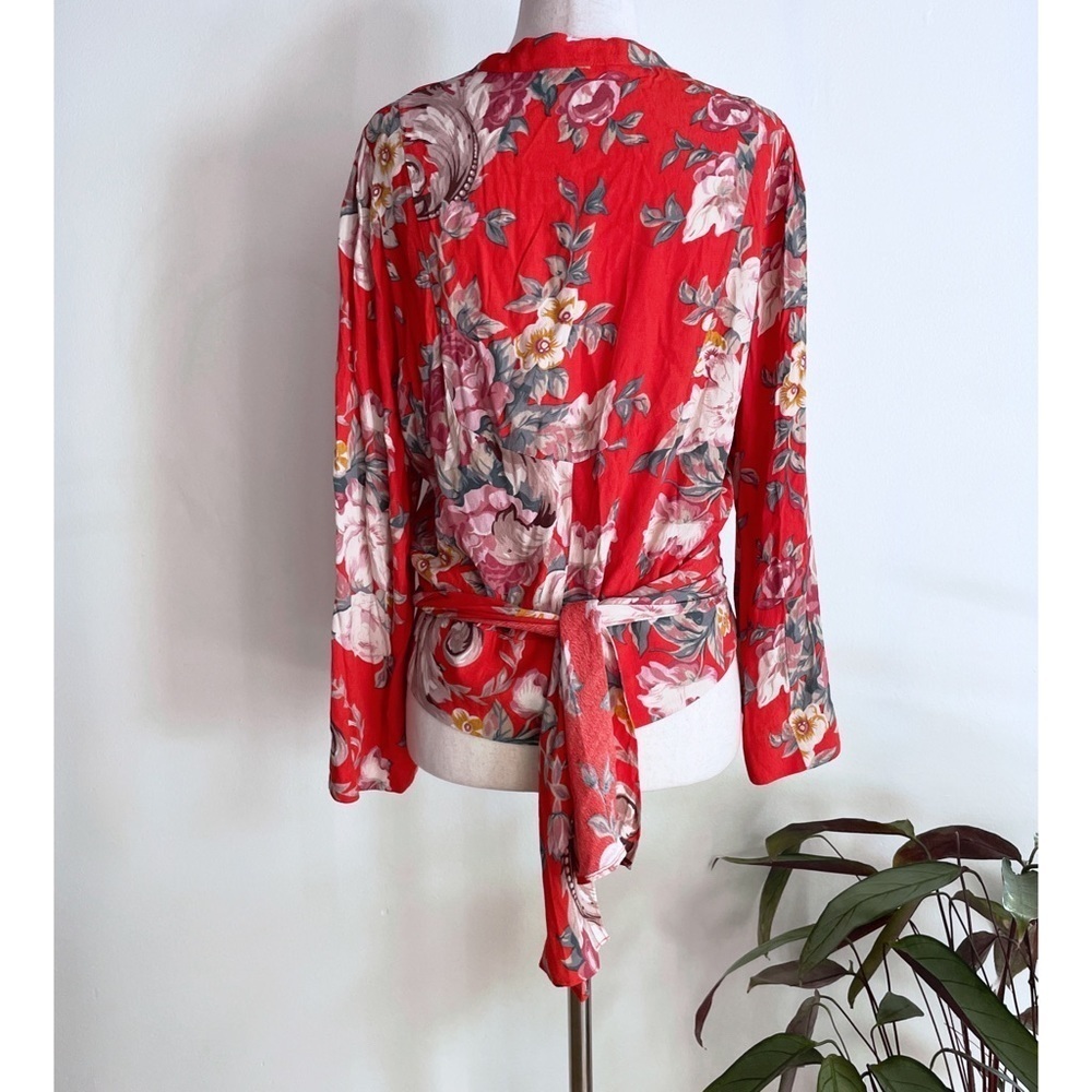 ROLLA’S Orange Delilah Rococo Roses Wrap Cropped Blouse M - Picture 6 of 10